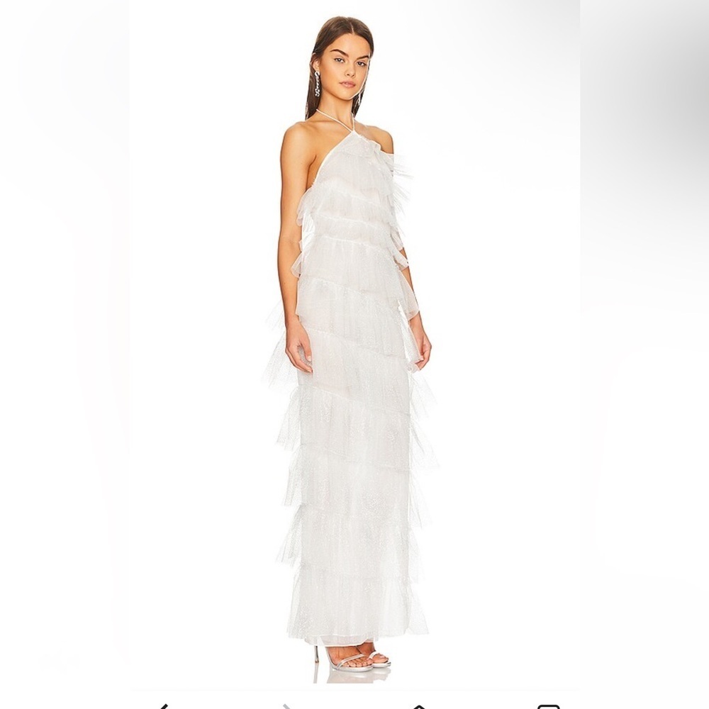 The Bar Henri Gown Blanc White tulle gown glitter Dress halter maxi Revolve 2 - Picture 3 of 10